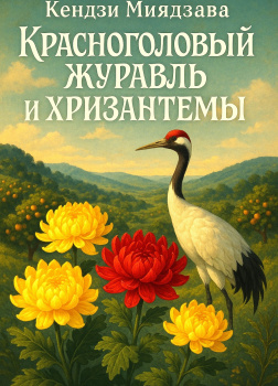 Красноголовый журавль и хризантемы