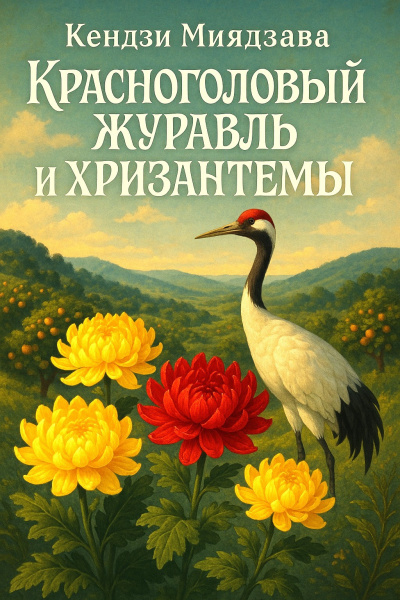 Красноголовый журавль и хризантемы